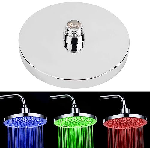 3 Colors Rainfall Shower Head 8 Inch High Pressure Rain Shower Head, Round Chrome Rainfall Led Shower Head Automatic Changing Romantic Light Home Bathroom Top Shower Head