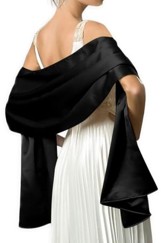 KGDUYC Etoles Femme,Robe de soirée Noire châle Longue écharpe décorée Robe de mariée Cheongsam avec châle en Satin (170 * 45 cm)