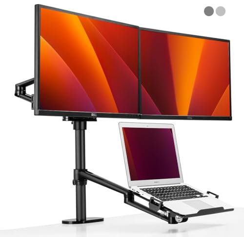 Alberenz® 3-in-1 Doppel Monitor Halterung mit Laptop Ständer, verstellbare Bildschirmhalterung für 12-17 Laptops und 17-32 Monitore, ergonomisches Design, höhenverstellbar & neigbar, Farbe Schwarz