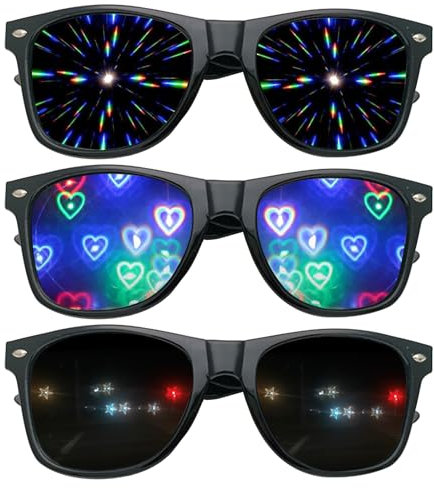 LILELIG 3 Stück Diffractions Party Brille,Prisma Brille,Kaleidoskop Brille,für Kostümfest Faschinga Musikfestivals Party Bar Feuerwerk Musik Im Freien Party Club Nachtclub