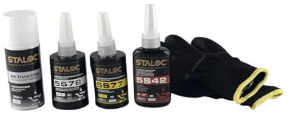 Staloc Gewindedichtung niedrig - bis mittelfest - Gewindekleber zur Abdichtung ideal für Rohrgewinde - 4er Set 5S42/5S72/5S77 + Aktivator Spray