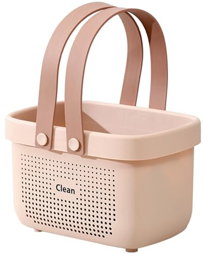 JiatuA Plastic Storage Basket with Handle Portable Shower Caddy Tote Organizer Basket Bin for Bathroom Kitchen Dorm Room Bedroom, Small Pink