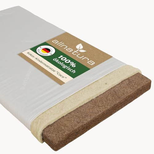allnatura Kindermatratze Coco 80x160 - Ergonomische Kokosmatratze mit Schafschurwoll-Polsterung, abziehbarem Bio-Baumwollbezug & atmungsaktiver Trittkante - Nachhaltig & Fair - Made in Germany