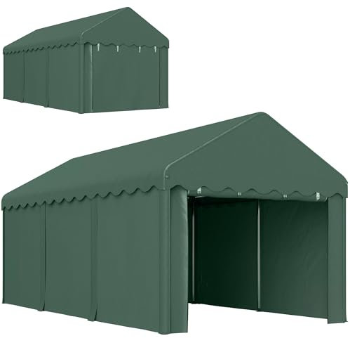 Outsunny Carpa Garaje 6x3 m Garaje Exterior para Coche Impermeable Garaje Portátil Anti-UV con Paredes Laterales Desmontables y 2 Puertas con Cremallera Verde