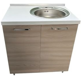 Generico Mobile Cucina con Lavello Tondo, 80x60x87 cm, Olmo/Bianco, Due Ante, Predisposizione Piano Cottura (olmo)
