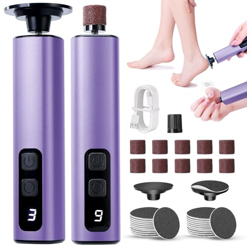 VAYALT Pedicure Elettrico Professionale Piedi, 2 in 1 Levigatore a 9 Velocità con Display LCD, Raspa Piedi per Pelle Dura, Screpolata e Morta, Set per Cura dei Piedi (Viola)