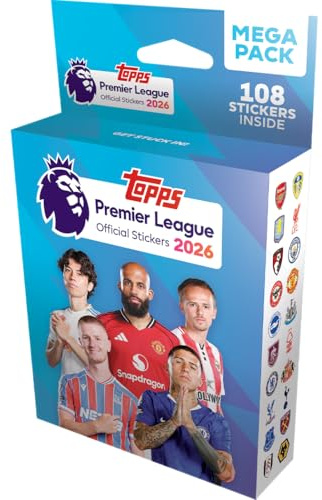 Topps Premier League Stickers 2026 - Mega Pack (Contains 18 Packets of Premier League Stickers (108 Stickers in Total).