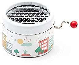 MANUELLE SPIELUHR, MIT EINER STADT AUS MUSIK DEKORIERT. HANDKURBEL MIT DER MELODIE YOU ARE MY SUNSHINE.