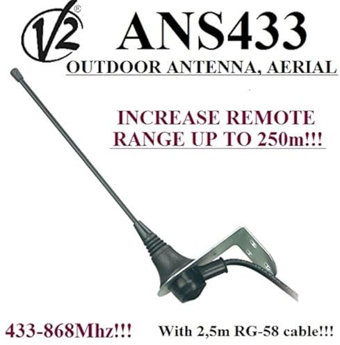 Antenne extérieure V2 ANS433 pour n'importe Quelle automatisation de Portail 433 à 868 MHz 50 Ohm Portée jusqu'à 250 m