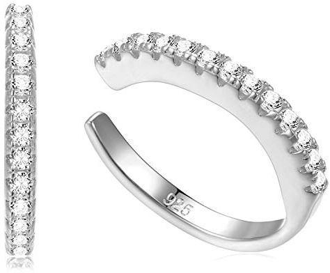 Sterling Silver Ear Cuff No Piercing CZ Ear Wrap, Pair of 2, Rhodium Plated