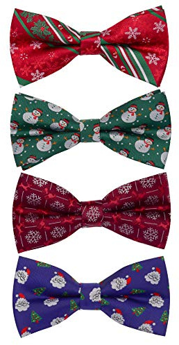 Gusleson Child Red Christmas Bow tie Festival Theme Pattern Green Pre-Tied Bowties for kids (UK0004-4B1)