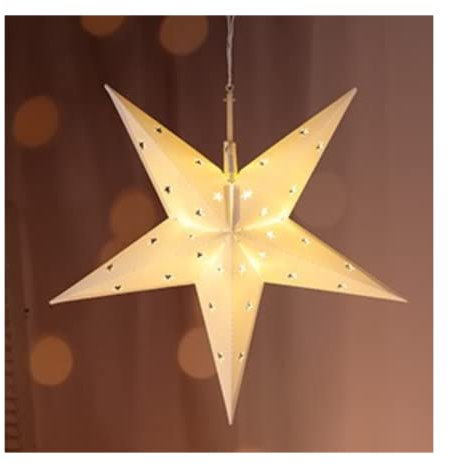 LED Papierstern in weiß mit Sternförmigen ausschnitten, ca. 44cm groß und 12 LED batteriebetreiben
