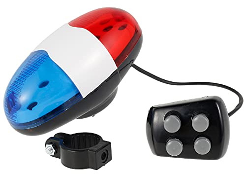 Bicycle Police Siren Bike LED Light Electric Horn Bicycle Police Sound Light 4 Sounds Melody Bicycle Power Horn Siren Bell 6-LED Flashing Blue and Red Bicycle Safety Light for Mountain Bike Road Bike