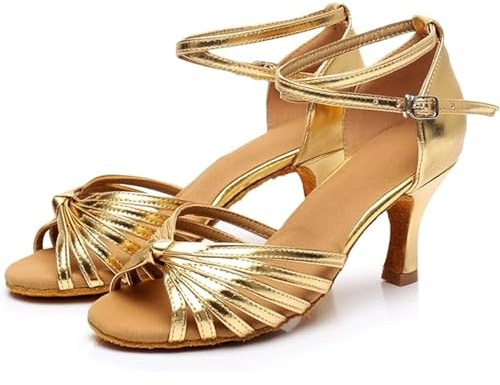 Rosefinch Chaussures de Danse Latine pour Femmes Chaussures de Danse de Salon Standard Professionnel Salsa Bachata Performance Chaussures de Danse Doré Talon de 7cm 42 EU
