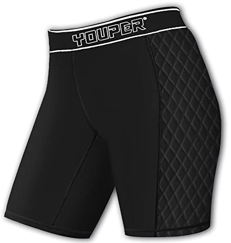 Youper Youth Girls Classic Compression Softball Sliding Shorts, Padded Softball Sliders (Black/White, Large)