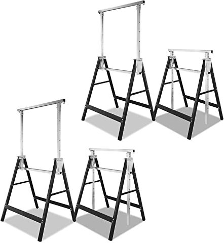 Vigevee 4 cavalletti pieghevoli per ponteggi, regolabile in 7 posizioni, 80-130 cm, portata 200 kg, cavalletti pieghevoli, cavalletti da lavoro telescopici, colore nero e argento