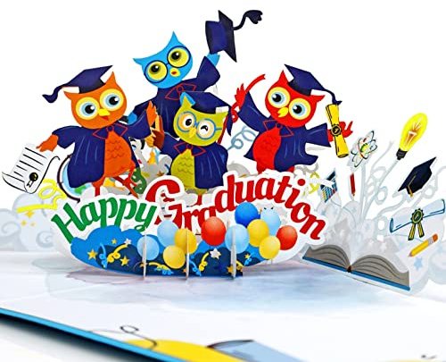 CUTPOPUP Gufo - Carta di laurea pop-up, carta di laurea 3D, carta di laurea pop-up, biglietti di ringraziamento per la laurea 2023 (Gufo felice laurea) US8-43DE1520