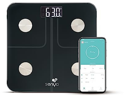 SENYA Pesa persona - Impedenzimetro, connessa Bluetooth, 13 indici corporei, app FitDays colore nero - Smart Body SYWB-S008B