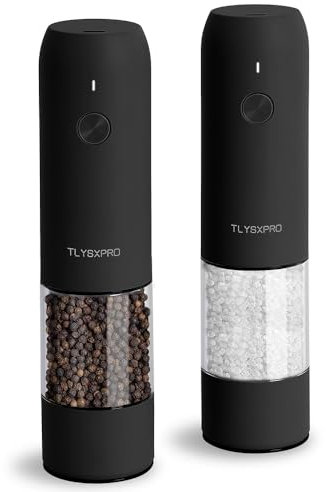 TLYSXPRO Moulin à Sel et Poivre Électrique, Ensemble de 2, Rechargeable par USB, Mouture Réglable, Moulin à Poivre Électrique avec Lumière LED, Brosse de Nettoyage, Accessoire de Cuisine, Noir