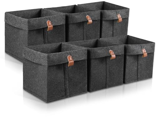 Jetcloud 6Pcs Storage Cubes Felt Fabric Storage Bins 9x9x10inch 12L Collapsible Room Organisers Foldable Nursery Storage Baskets Box for Clothes Books Shoes Toys(grey)