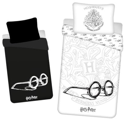 Jerry Fabrics Harry Potter Bettwäsche Brille Hogwarts 140 x 200 cm, 70 x 90 cm, für Kinder und Jugendliche mit Leuchteffekt