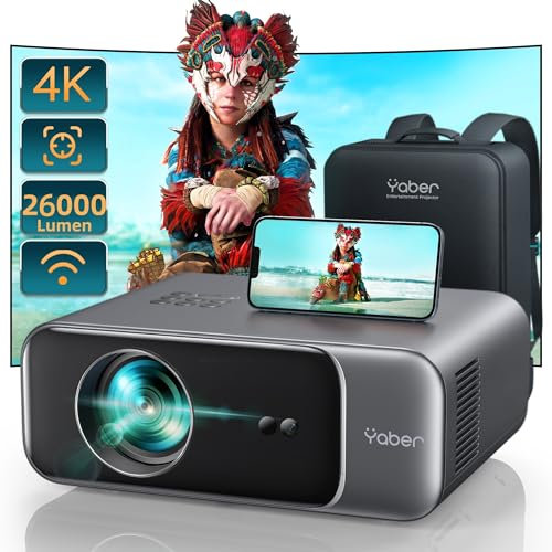 YABER Beamer Heimkino Projektor, 1080P Full HD Unterstützt 4K, Auto Focus & Keystone Korrektur, WiFi 6 Bluetooth Tragbar Outdoor 300 Zoll Display, für Smartphone/Fire TV Stick/PS5