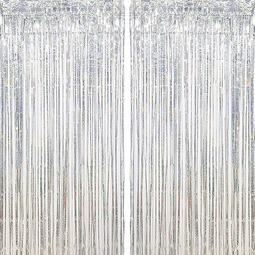 BELSVOR 2 Stück Silber Lametta Vorhang, Silber Lametta Vorhänge, 1M x 2M Geburtstags- Lametta Vorhang, Glänzender Lametta Vorhang für Geburtstags-/Party-/Hochzeits-/Weihnachtsdekoration