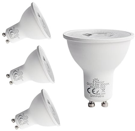 4XSweier GU10 LED Light Bulb, 5W Dimmable Warm White 3000K, 50W Halogen Spotlight Replacement, 38°Wide Beam Angle Energy Saving Light Bulbs, 220-240V 430LM GU10 LED Spotlight Bulb
