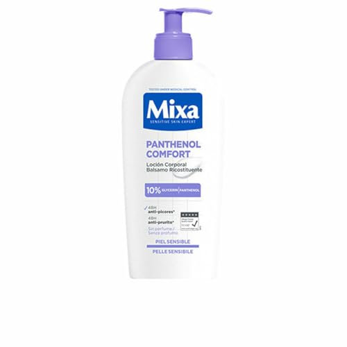 Mixa Lozione Corpo Ricostituente, Per Pelli Sensibili e a Tendenza Atopica, Pelle Lenita e Senza Prurito per 48H, Con il 10% di Pantenolo e Glicerina, Senza Profumo, Panthenol Comfort, 250 ml