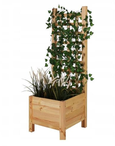 QLS Holz Blumenkasten mit Rankgitter Spalier Pflanzkasten Pflanzkübel für Kletterpflanzen Garten Terrasse