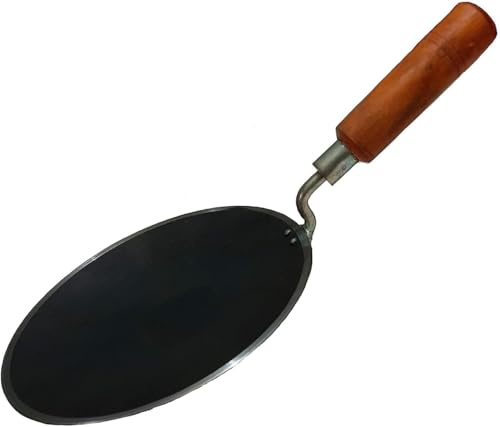Royal Kurta Iron Concave Black Tawa/Tava for Roti Chapathi Paratha Fulka/Naan with Strong Wooden Handle Original Handmade Loha Iron Omelette Color Black_Pack of 1pc (6 Inch)