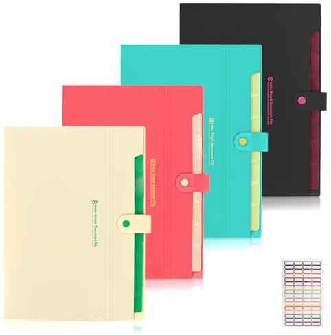 4 Stücke Fächermappe A4, Erweiterbare Dokumentenmappe Mit 8 Fächern, Ordnungsmappe Ordnersystem Für Zuhause, Büro, Schule Und Arbeitsreise