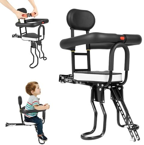 Siège enfant avant de vélo avec garde-corps, dossier et pédale, pour enfants de 6 mois à 3 ans, siège de vélo pour VTT, vélo de ville, vélos pliants, jusqu'à 40 kg