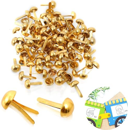 Oykrueats 100 Stück Gold Musterbeutelklammern Mini,Gold Musterklammern,Musterklammern Klein,Metal Rundkopfklammern,Mini Brads,Handdekoriertes Zubehör,für DIY Handarbeiten, Dekoration und Handwerk