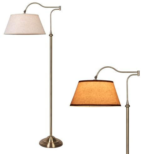 Lampada da terra con braccio oscillante, lampade da terra ad arco con braccio regolabile a 180° per soggiorno, lampada da terra Mid Century con paralume in lino, lampade alte per camera da letto