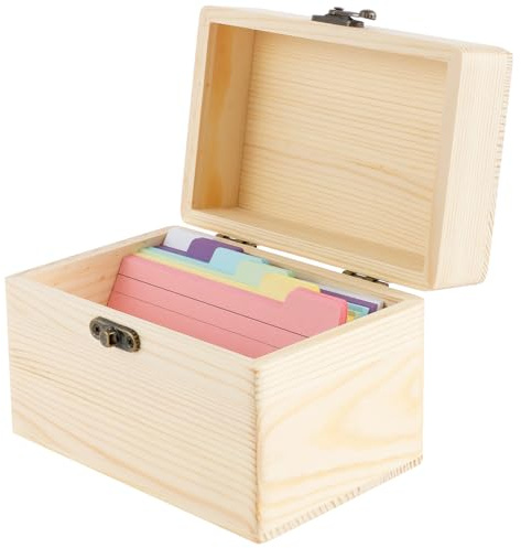 shaojian 3x5 Index Card Box with 150 Flash Cards Revision, Wooden Flashcards Organiser Multi Functional Card Storage Box for Recipe Business Cards