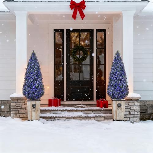 Set of 2 Outdoor Artificial Christmas Trees Decoration, 100cm Xmas Fake Topiary Pathway Tree with Spike for Urn Filler, Front Door, Entrance Indoor Decor, Purple,No Planter