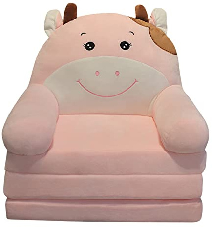 FGUUTYM Plysch vikbar barnsoffa ryggstöd fåtölj 2 i 1 vikbar barnsoffa söt lat soffa hopfällbar bäddsoffa för vardagsrum sovrum foder soffkudde med (rosa, en storlek)