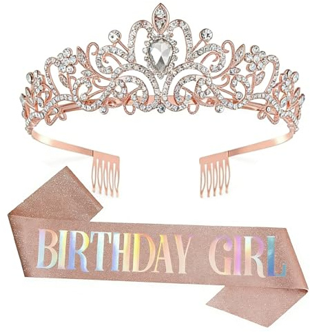 soporXw Couronne d'anniversaire pour fille - Couronne pour femme et écharpe - Décoration d'anniversaire pour fille et adulte - Couronne de princesse - Bandeau d'anniversaire pour anniversaire