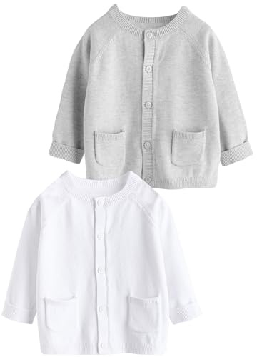 NEXT Nyfödda unisex 2-pack stickade babykoftor i grått och vitt Grey/White 56