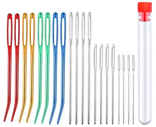 20 pezzi aghi da rammendo e da cucito con cruna grande, set aghi da lana in acciaio inox con aghi curvi, per rammendo, uncinetto, maglia, filati e lavori manuali