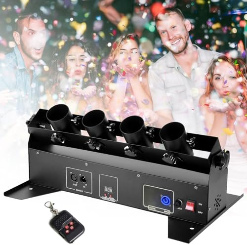 ZyKnaurral MáQuina De Confeti EléCtrica Profesional, Lanzador De Confeti con Control DMX Y Mando A Distancia para Fiestas, Discotecas, Bodas, Escenarios, Conciertos Y Navidad