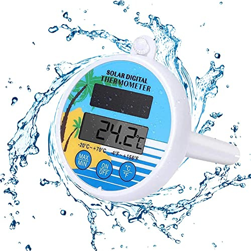 Termómetro Piscina Flotante,Termometro Piscina Solarb con Cuerda Pantalla LCD Grande para Facilitar la Lectura und IP68 Impermeable, Termómetro para Piscina Spa Estanque