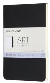 Moleskine 9 x 14 cm Pocket Size Art Sketchbook, Paper for Pencils, Charcoal, Pens, Fountain Pens and Markers Soft Cover, Colour Black, 48 Pages