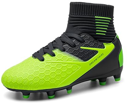 DREAM PAIRS Boys' Football Boots Kids Girls Turf High Top Spikes Non-Slip Junior Soccer Shoes Outdoor Sneakers for Unisex,Size 13 Little Kid,Dark/Blue/Neon/Green,HZ19002K