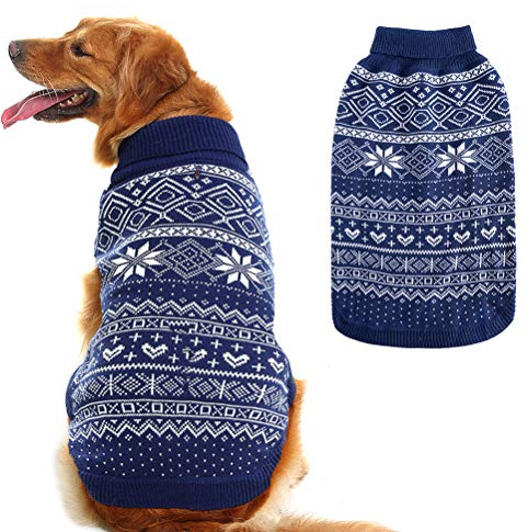 HOMIMP Dog Sweater Argyle - Warm Sweater Winter Clothes Puppy Soft Coat, Ugly Dog Sweater for Small Medium and Large Dogs, Pet Clothing Boy Girl (Medium, Blue)