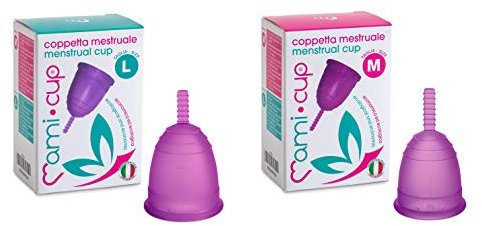 Silicone Medicale 100% Made in Italy, Coppetta Mestruale Morbida, Anallergica, Priva di Lattice e Ftalati (2 Coppette Lilla, Taglie M+L)