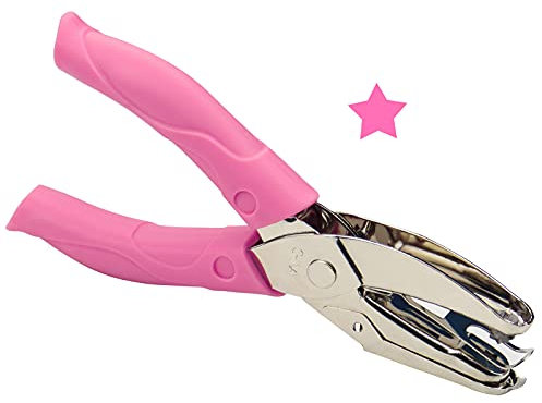 Hole Punch for Paper Crafts-Single Shape Metal Handheld Portable for Card Making Pink (Star)