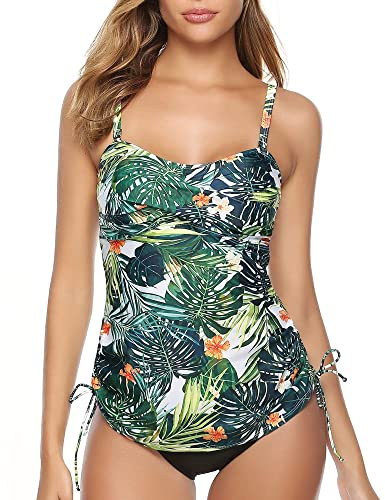 Gyabnw Tankini para Mujer Traje de Baño de Dos Piezas Tirantes Ajustables Tops Tankini con Breifs, Diseño de Flores Bañadores para Playa, Piscina, Vacaciones