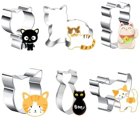 6 Stück Tiere Ausstechformen Formen,Plätzchen Ausstecher Katze,Edelstahl Keksausstecher,Plätzchenausstecher Set,Tierform keksausstecher,Ausstechformen Fondant,Ausstechform Katze